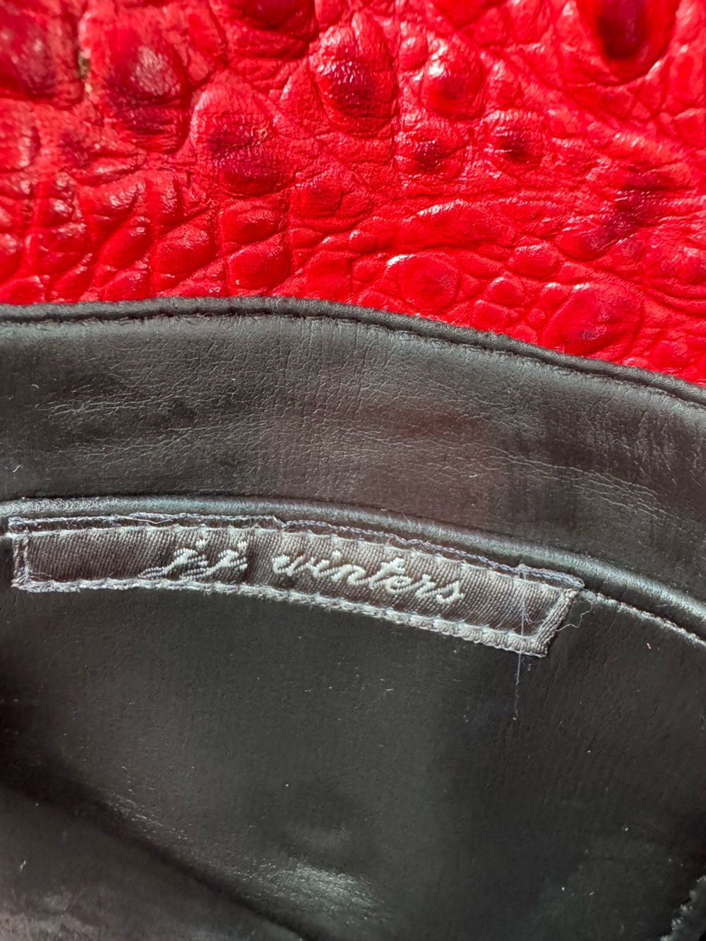 J.J. Winters Red Hornback Crocodile Embossed Leather Clutch and Gold Chain Strap - Picture 3 of 5